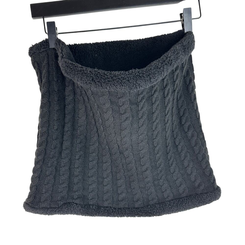 Black cable knit fleece lined neck warmer gaiter infinity scarf unisex